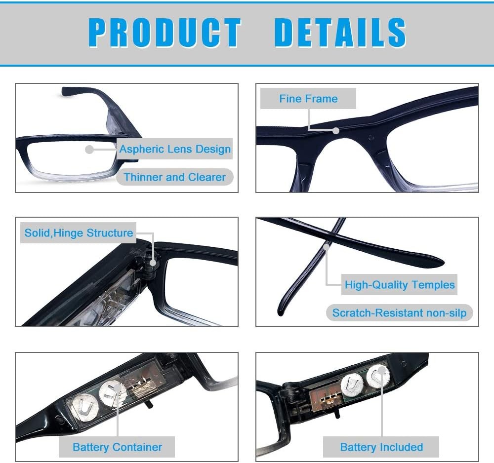 3 Pack Reading Glasses with Lights and Magnifier Black