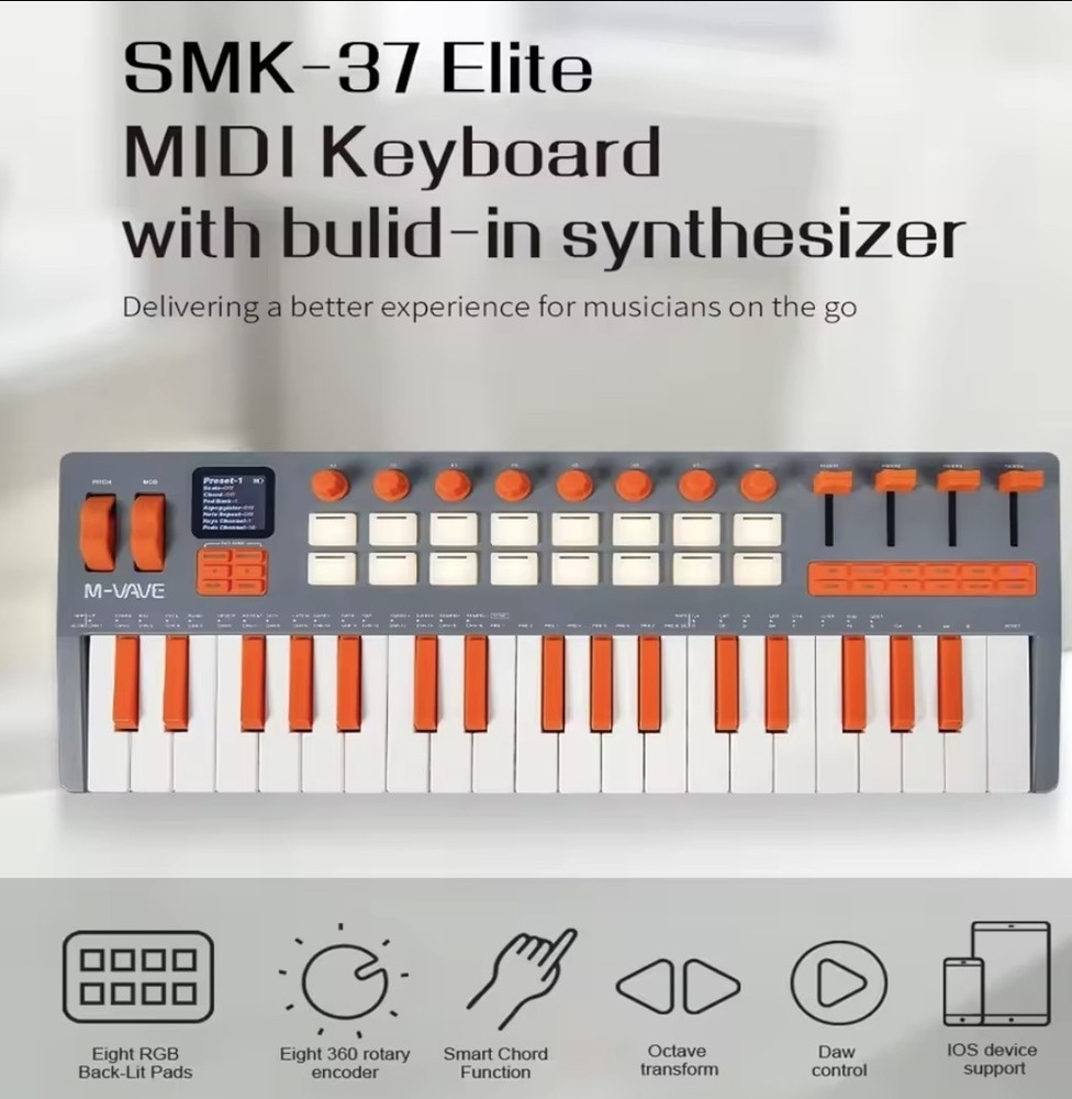 M-VAVE SMK-37 ELITE Wireless MIDI Keyboard Controller, PC, Mac, iOS, Android