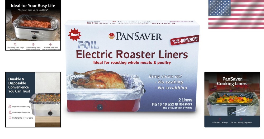 Effortless Cleanup Disposable Foil Liners for 22 Quart Electric Roasters, 2 Pack