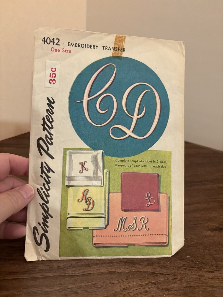 Vtg Simplicity Pattern 4042 Embroidery Transfer Script Alphabet USA