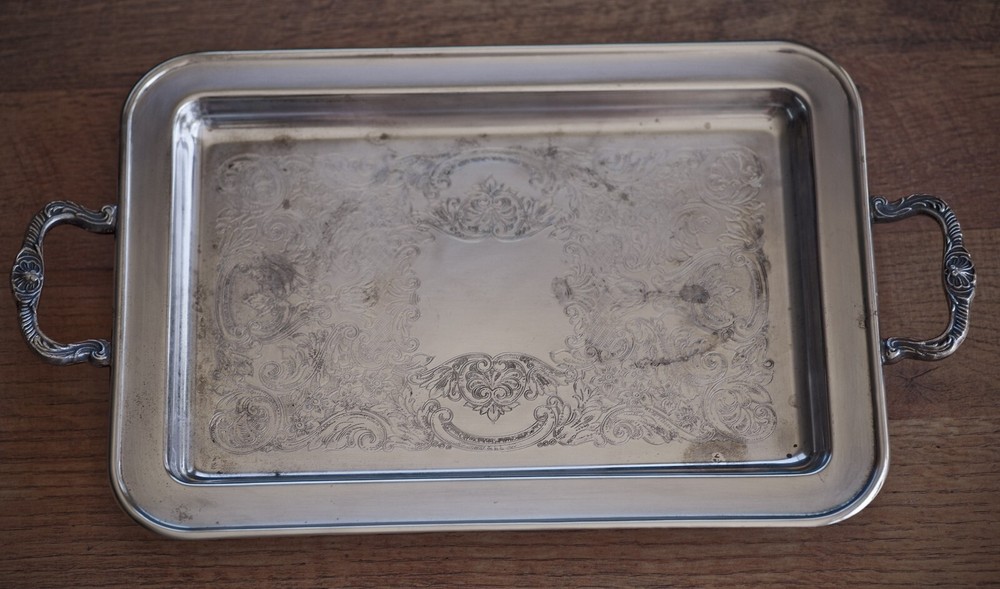 VINTAGE Silverplate Serving Tray LEONARD 1970's NICE KITCHEN DECOR
