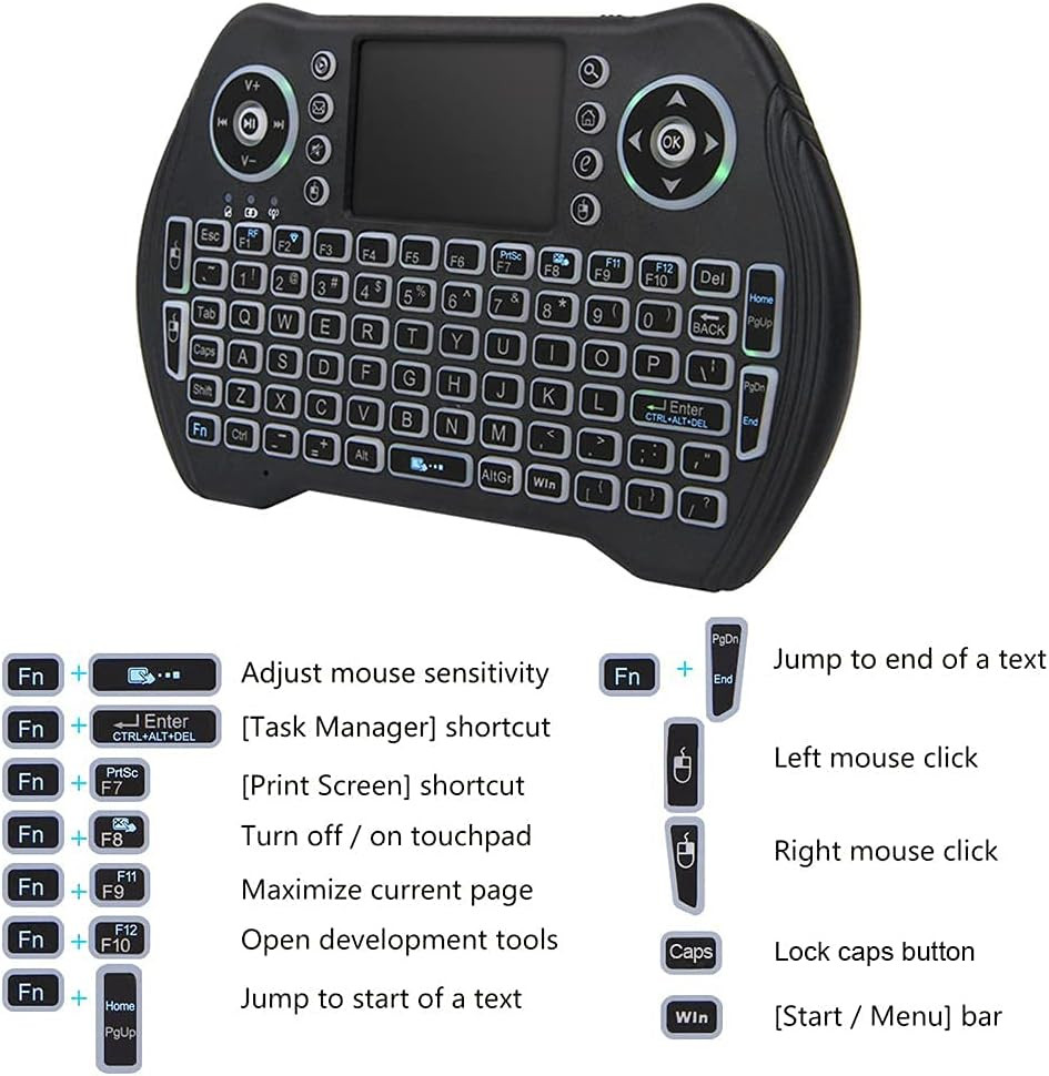 Mini Wireless Keyboard Remote Control with Touchpad Mouse Combo, Backlit 2.4Ghz