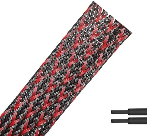 25ft Braided Cable Sleeve Wire Loom Black Red