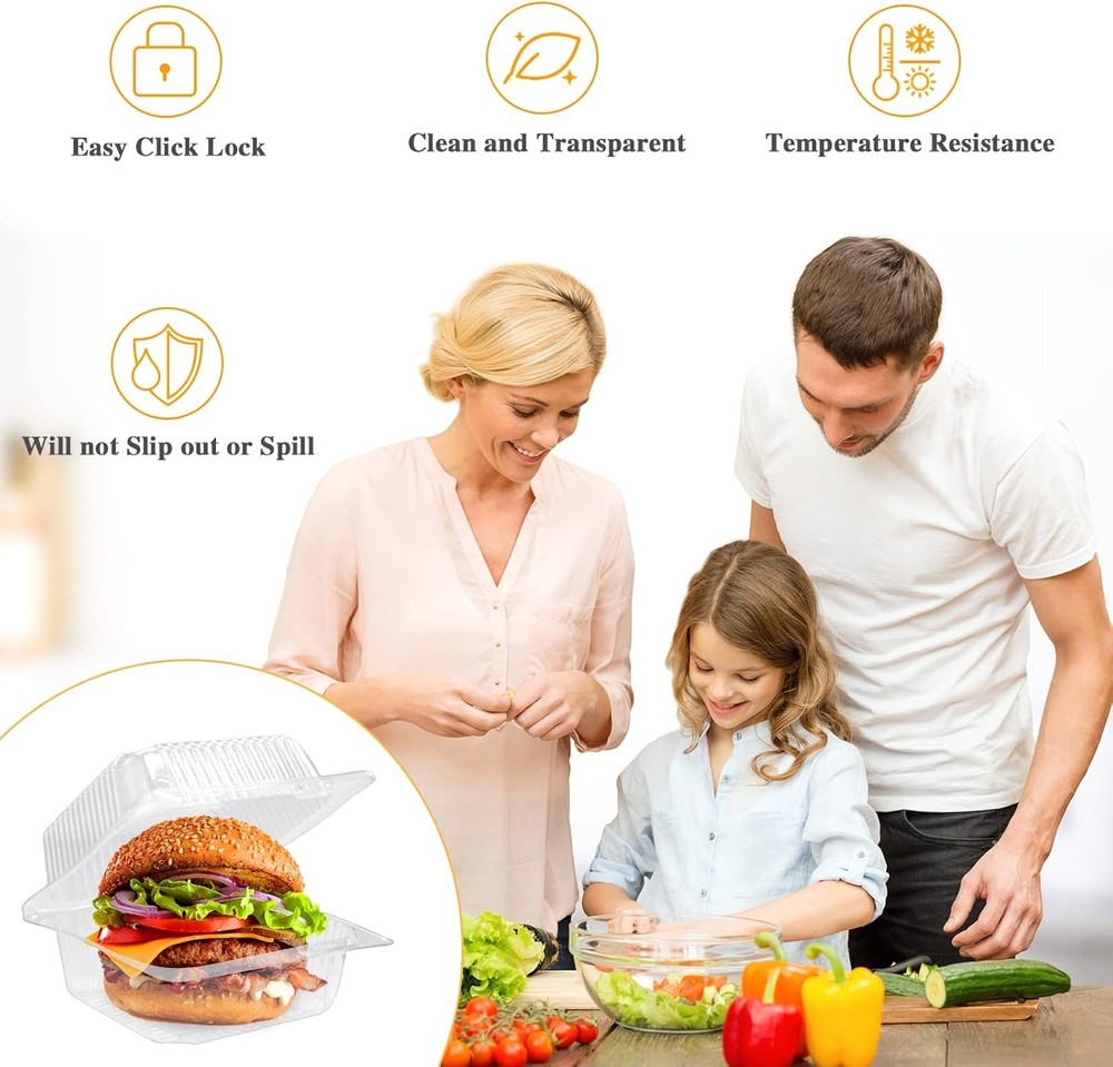 100-Pack Clear Hinged Plastic Food Containers Square Lids