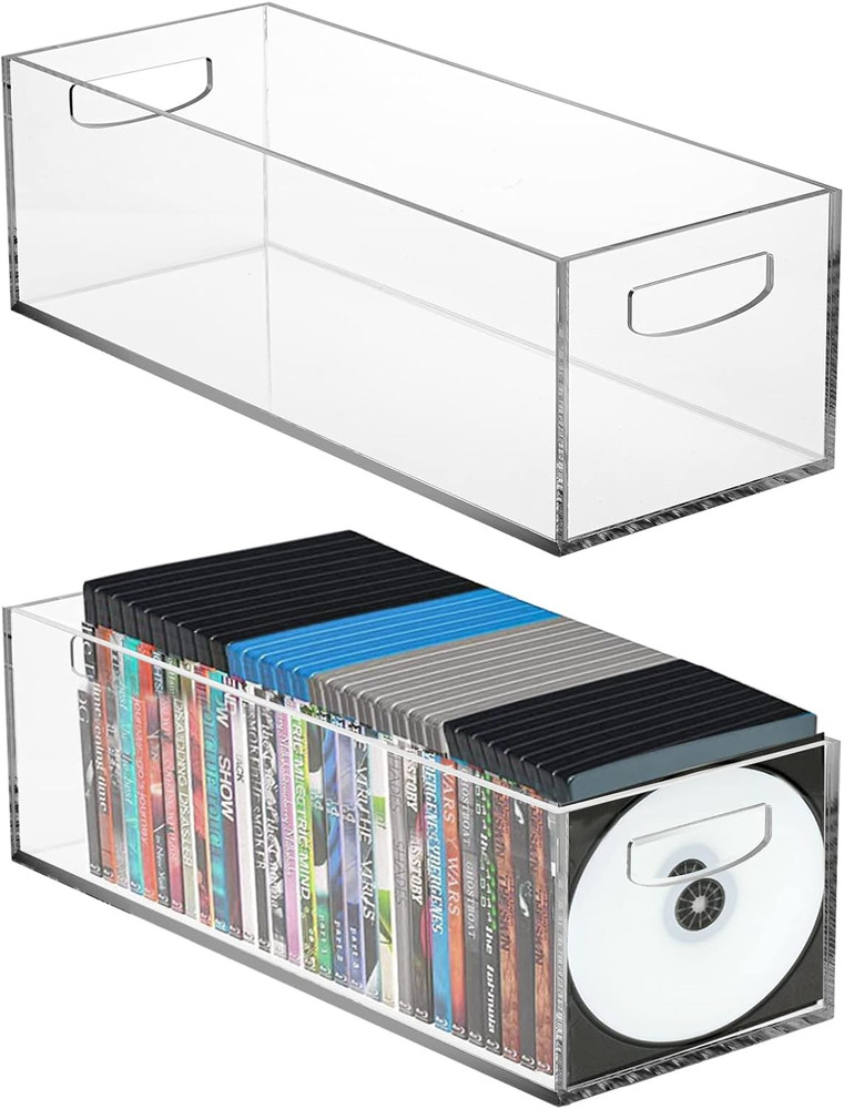 2 Pack Acrylic DVD/CD Storage Box, Clear DVD Holder Case with Handles, Stackable