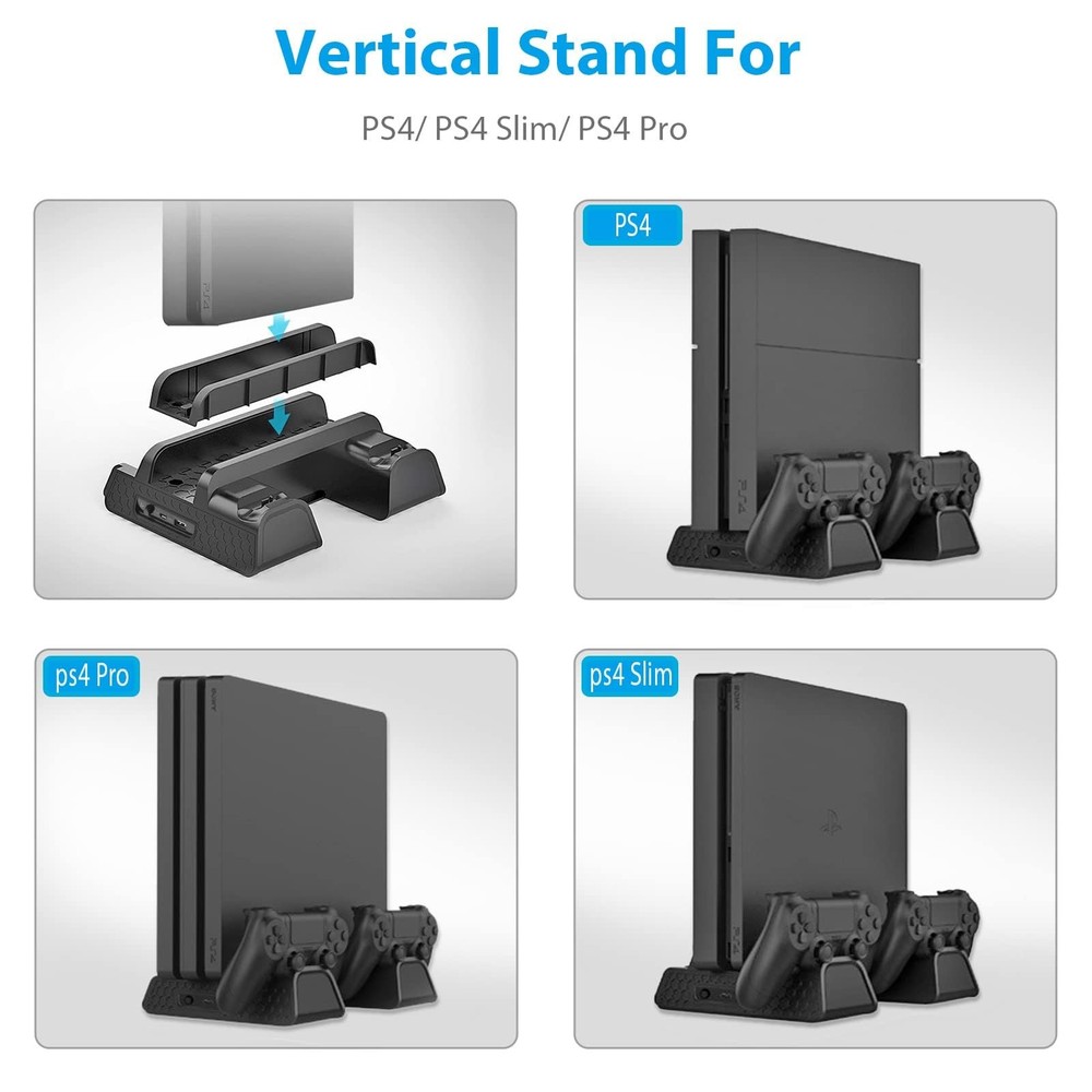 Vertical Stand for PS4 Slim - Cooling, Controller Charger & Game Storage