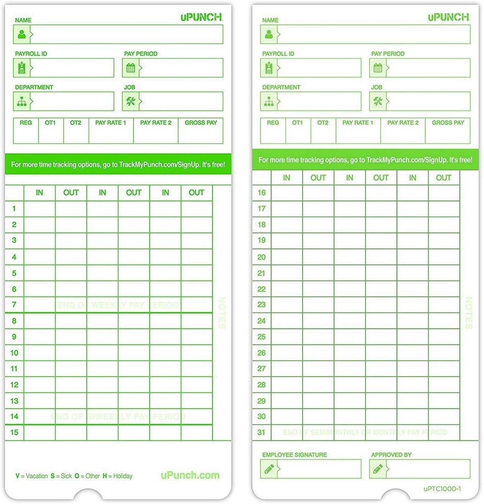 100 Durable Time Cards for HN3000 Clocks