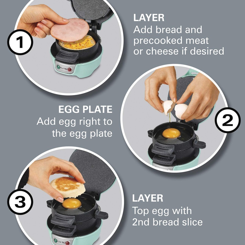 Hamilton Beach Breakfast Sandwich Maker with Egg Cooker Ring Mint 25482