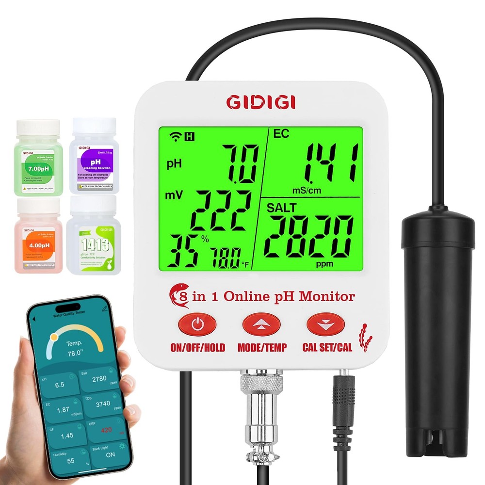Digital pH EC Meter Smart Hydroponics pH Meter with WiFi for Real Time Large ...