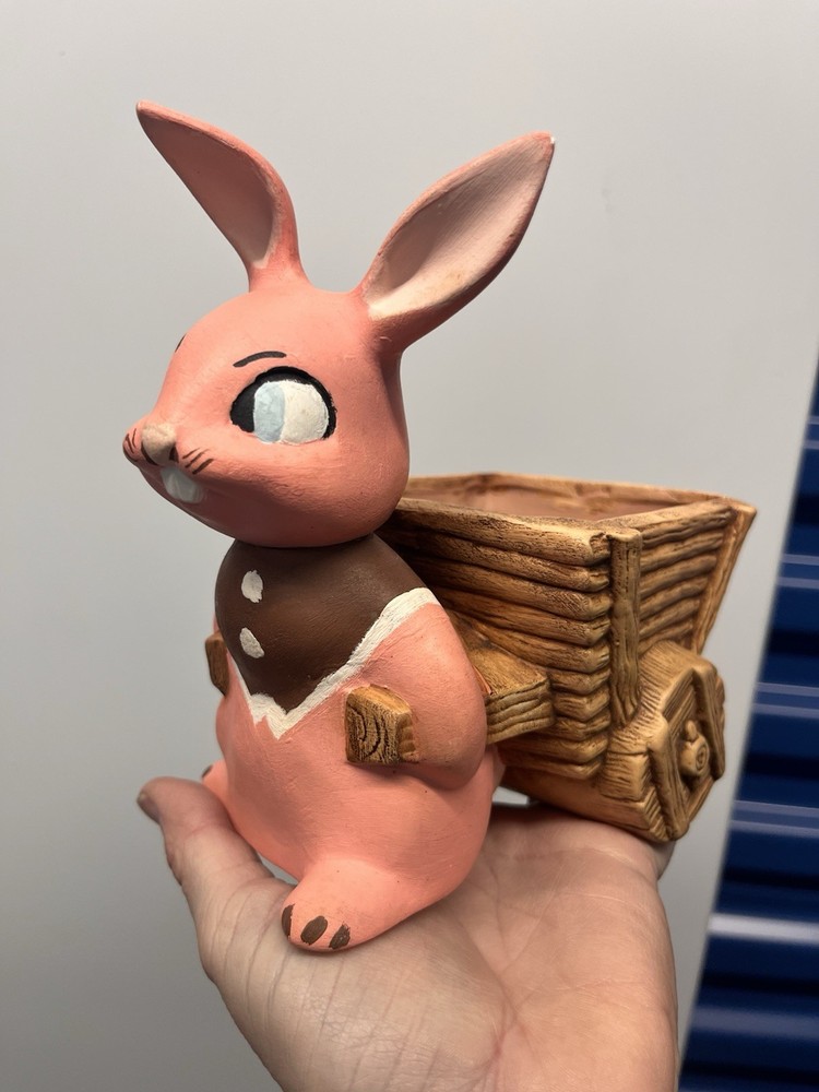 Ceramic EASTER BUNNY Pulling Cart Of Eggs | Covered Candy Dish