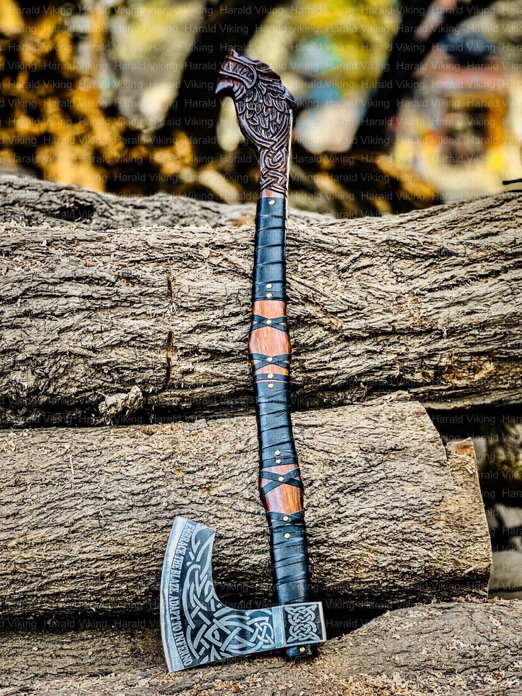Custom Hand Forged Viking Axe with Wolf Head Engraved Handle Personalized Axe.