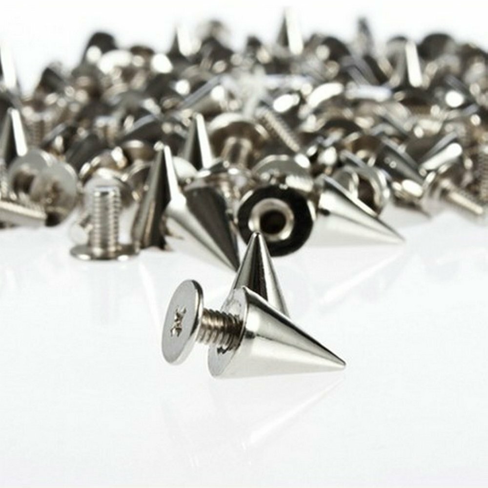 200pcs/set 9.5mm Silver Cone Spikes Screwback Studs DIY Craft Cool Rivets Punk