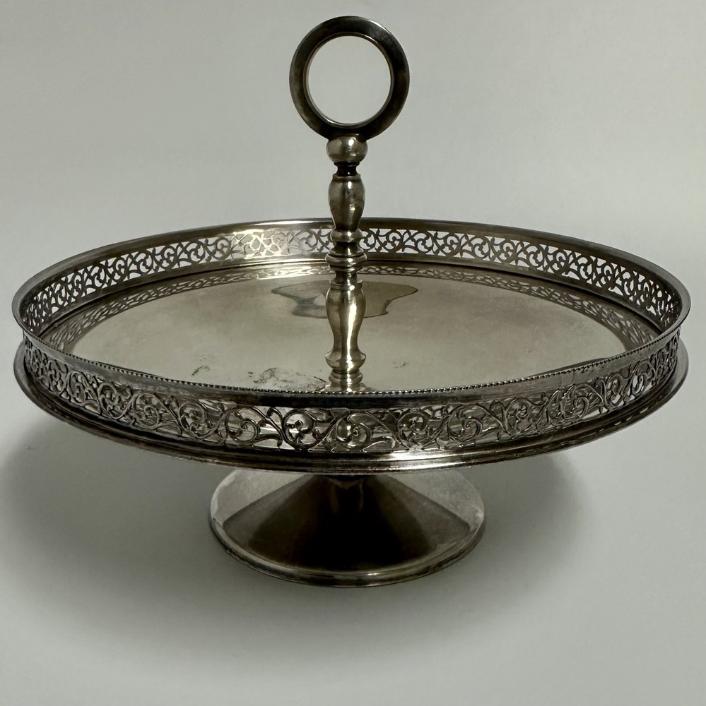 Tidbit Pedestal Footed Server Appetizer Plate Signed PM Silver Plate Italy