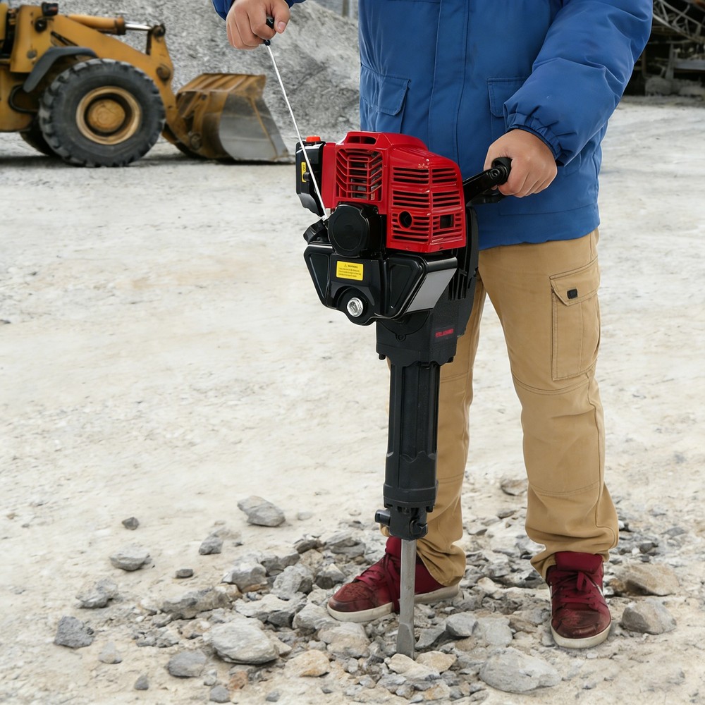 52cc Gas Powered Demolition Jack Hammer Concrete Breaker Tool with 2 Chisel Bits