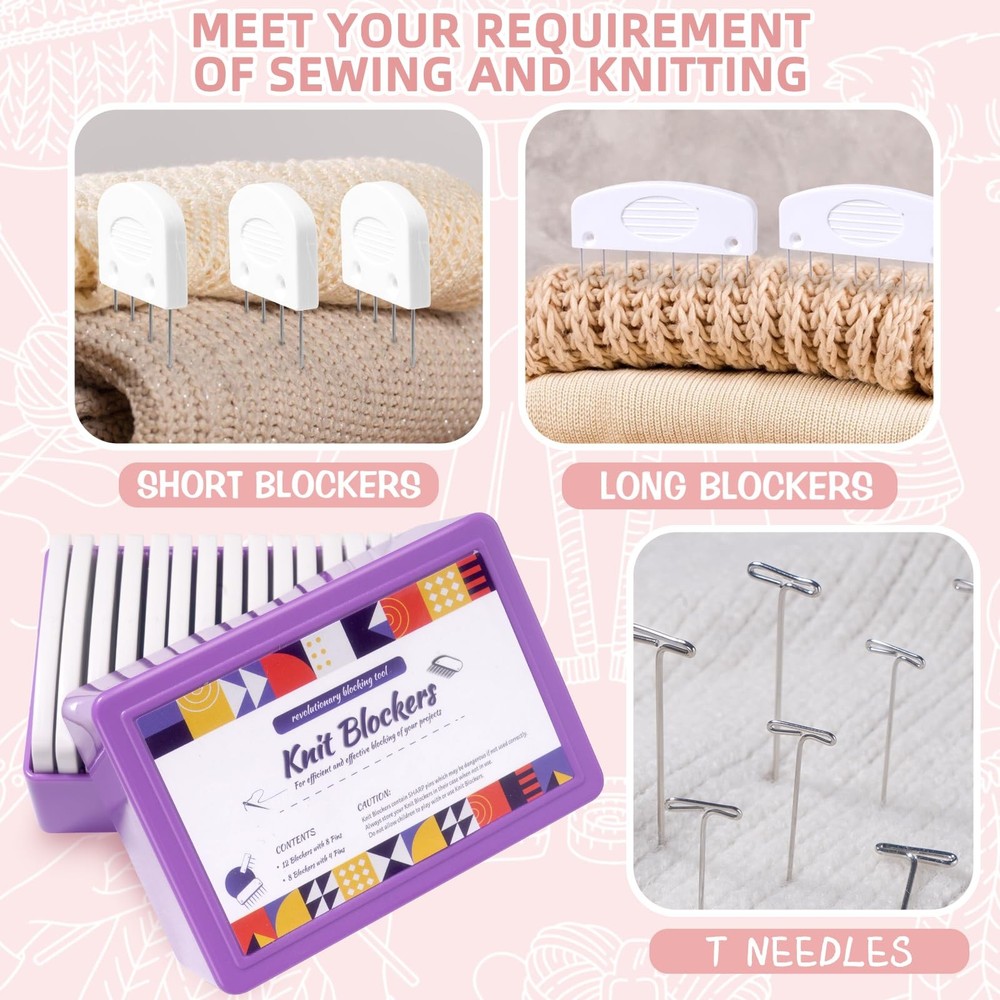 Knit Blocking Pins Kit: 20 Combs, 110 T-Pins for Crochet & Needlework Projects
