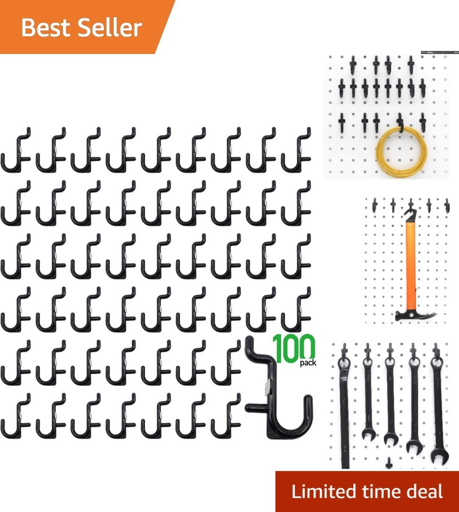 Classic Black Pegboard Hook Assortment 100PK - Easy Install & Adjustable