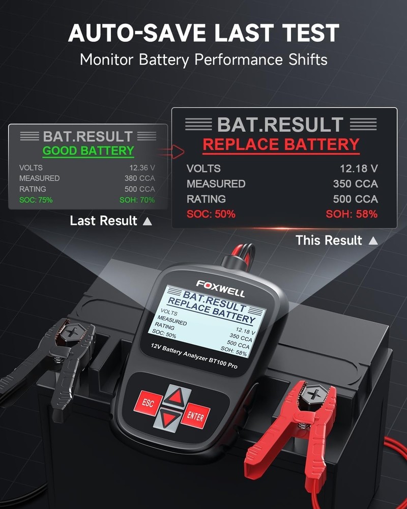 BT100 Pro 12V Battery Tester, 100-1100CCA Digital Battery Analyzer