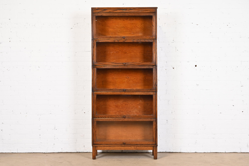 Antique Arts & Crafts Oak Five-Stack Barrister Bookcase by Lundstrom, Circa 1920