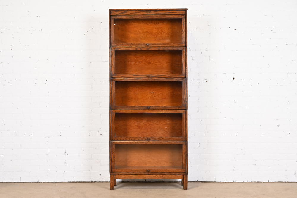 Antique Arts & Crafts Oak Five-Stack Barrister Bookcase by Lundstrom, Circa 1920