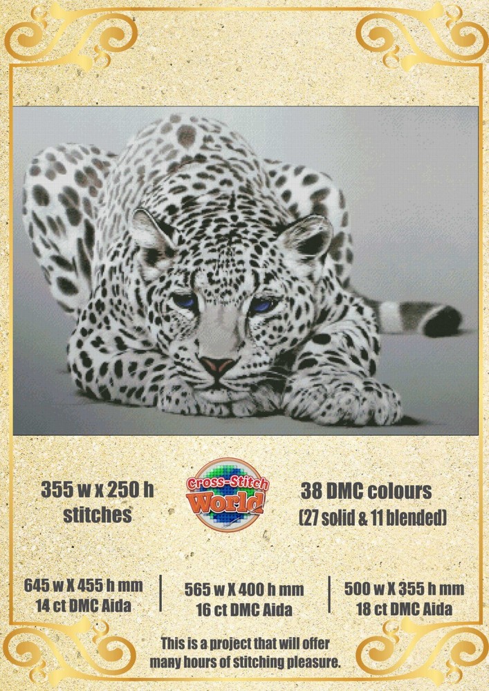 Snow Leopard 437 Chart Counted Cross Stitch Pattern Needlework