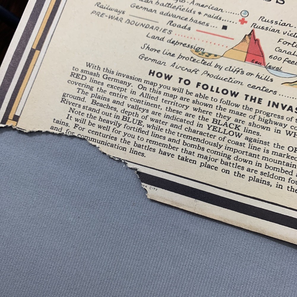 Vtg WWII War Map Invasion Dated Events