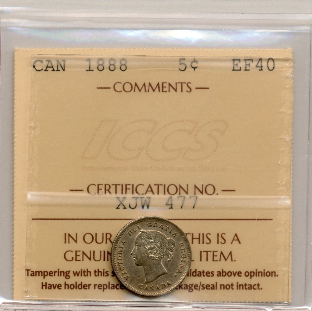 1888 Canada 5 Cent - ICCS EF 40