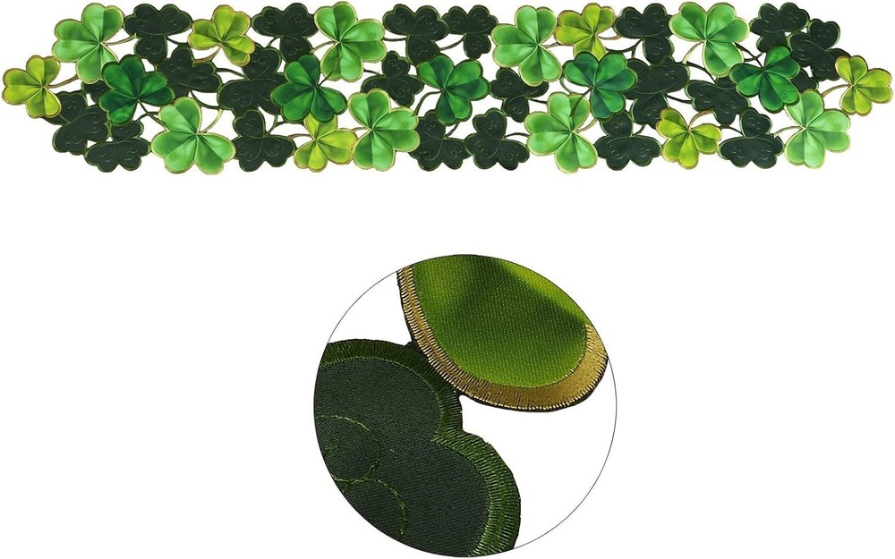 Embroidered Irish Clover Table Runner for St. Patrick’s Day, Spring Decoratio...