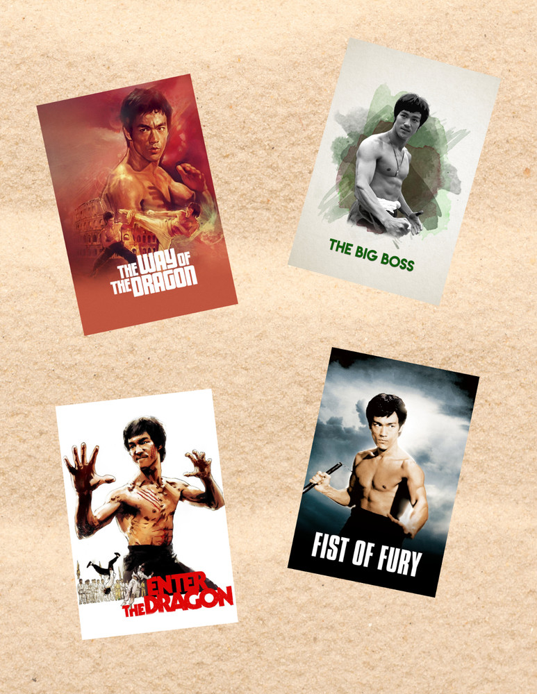 Bruce Lee Movie Poster Style 4pc Sticker Pack