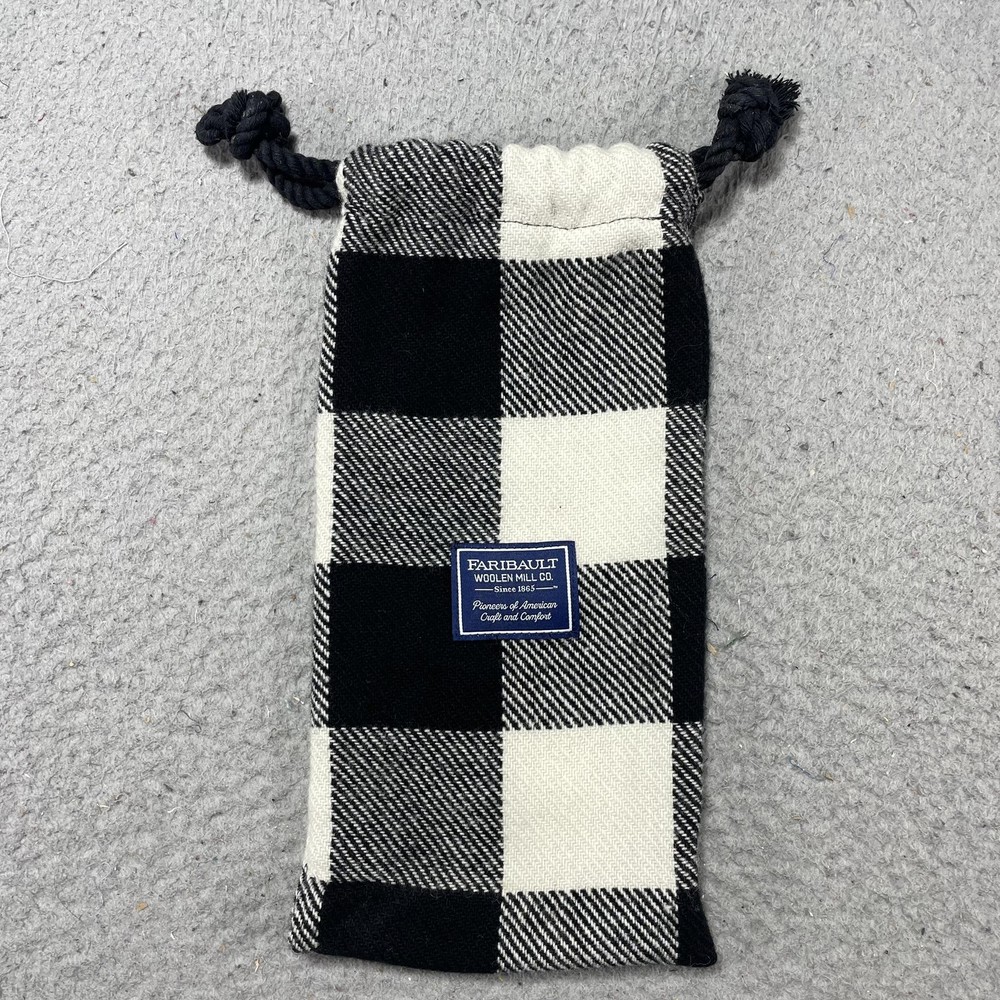 Faribault Woolen Mill Black White Buffalo Check Drawstring Pouch Bag Small
