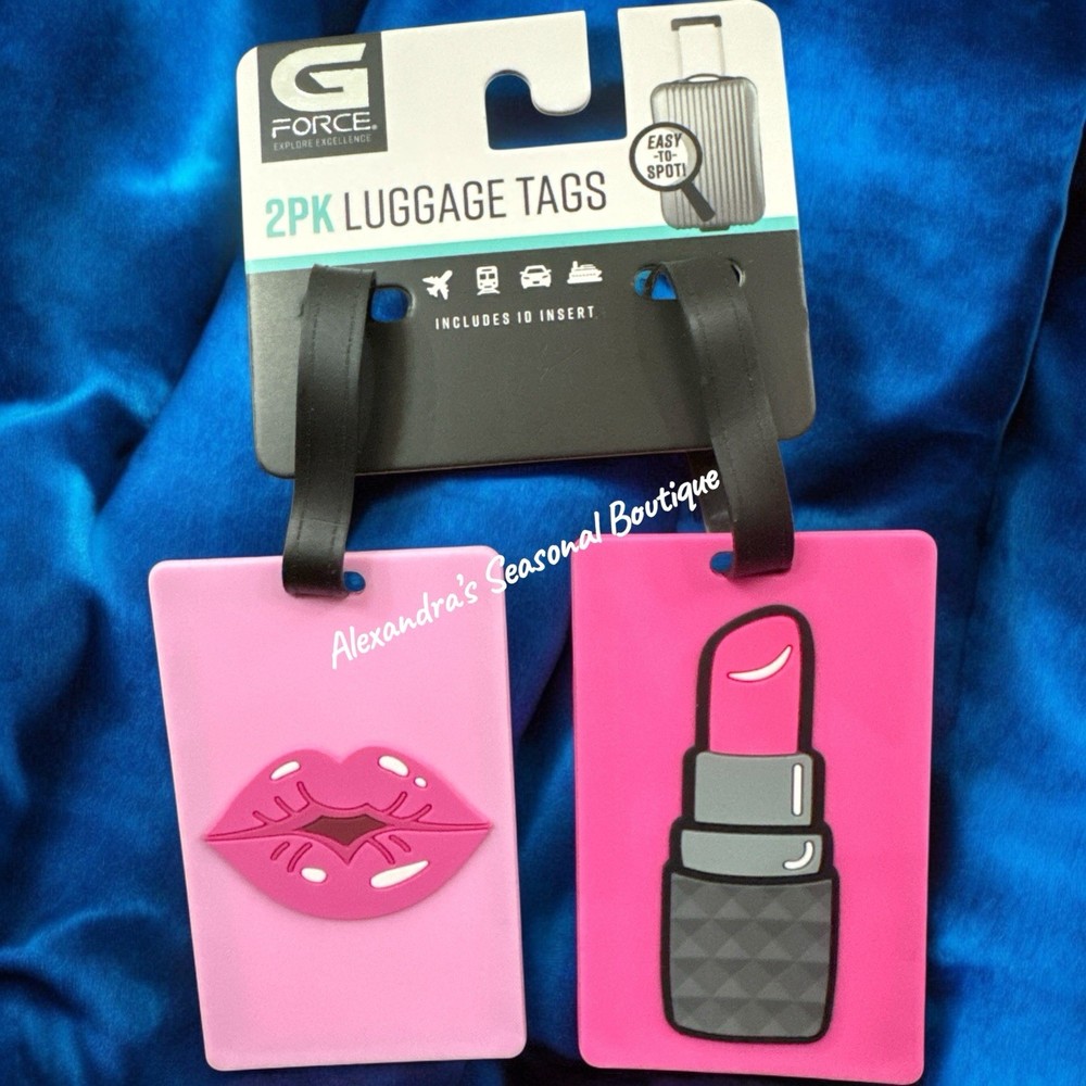 G FORCE 2 Pack Lips & Lipstick Pink Luggage Tags Includes ID Insert New