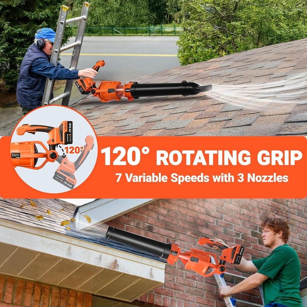 VOLTASK 24V Cordless Leaf Blower with Adjustable Handle, 450 CFM/120 MPH