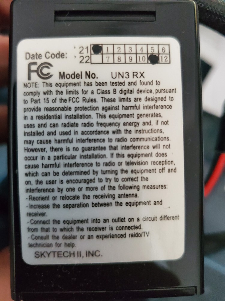 Skytech UN3 RX Replacement Receiver 20' Range On/Remote/Off Settings