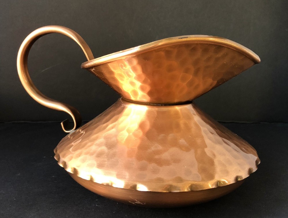 Vintage Gregorian Hammered Solid Copper Squat Pitcher - Excellent