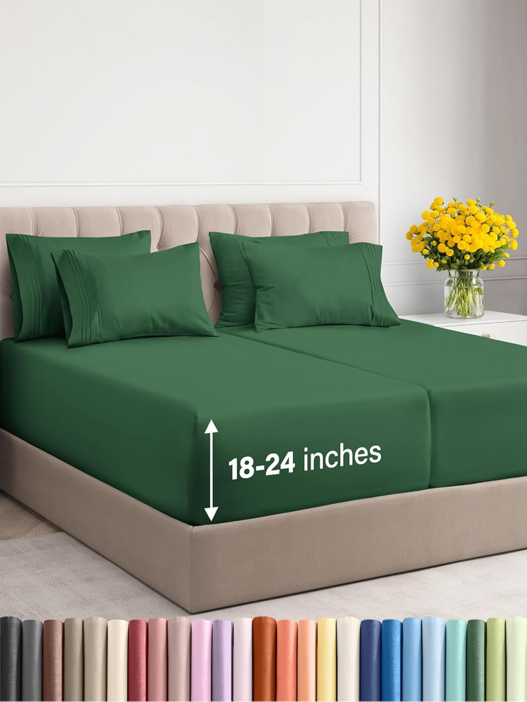 Cooling Extra Deep Split King Sheet Set - 7 Piece Luxury Bedding - Emerald Green