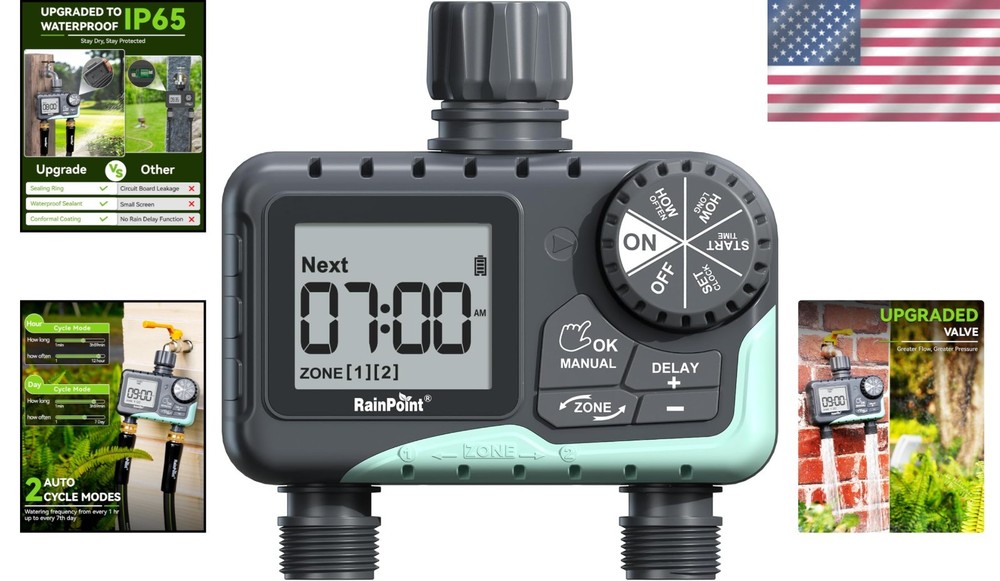 Efficient 2-Zone Water Timer with LED Display - Your Automatic Garden Assistant