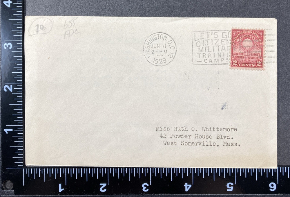 US Stamp 655 FDC Edison Cover Washington DC, Jun 11 1929