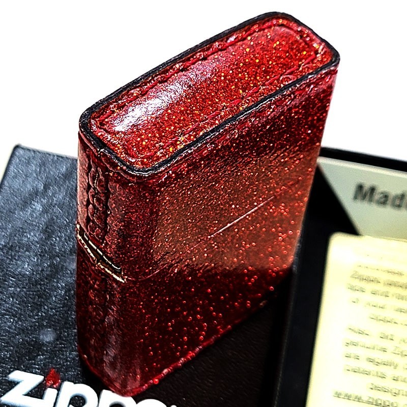 Zippo Glitter Color Red 5 Sided Processing Lighter Regular Japan