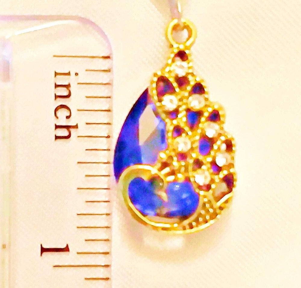 Set of Two ~ BLUE PEACOCK Gold-Tone SmallMetal ~ Ceiling Fan Pulls