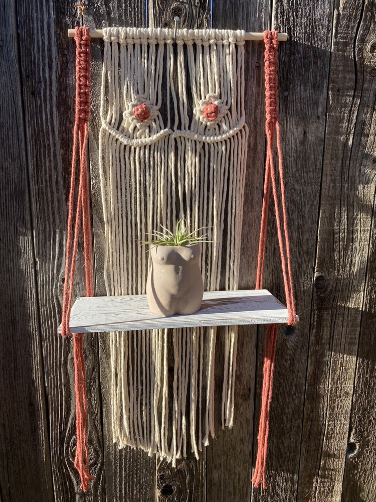 Macrame Shelf Female Fiber Art