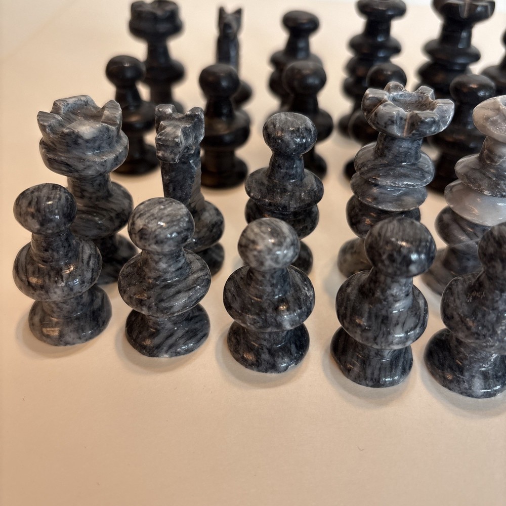 Stone Chess Pieces Only Complete Set 32 Pieces Small - Medium 2” Kings No Board