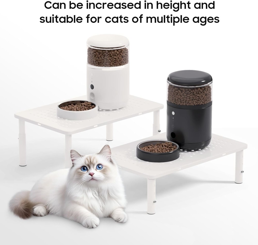 Adjustable Automatic Cat Feeder Stand - Non-Slip Elevated Holder White Only