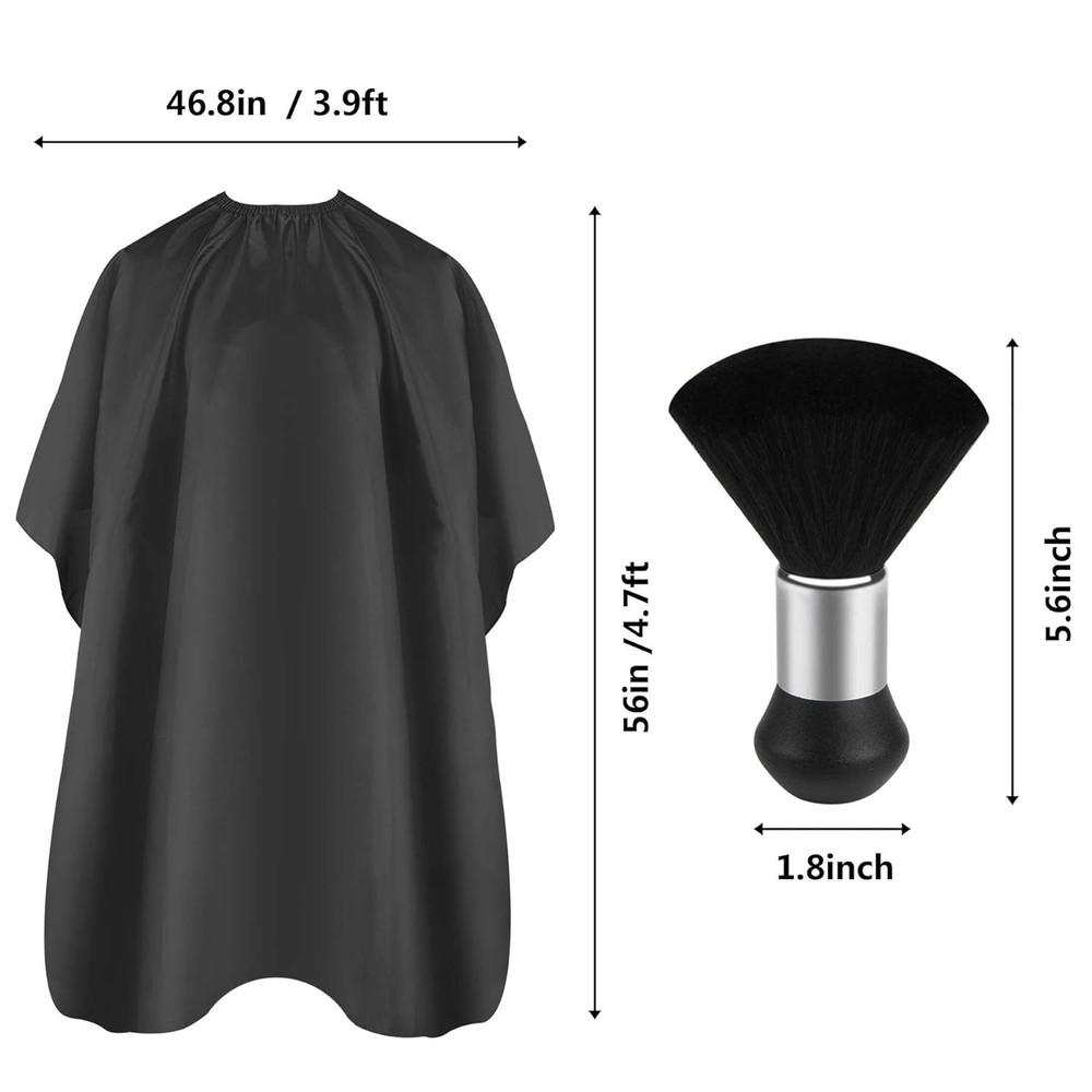 Adjustable Black Barber Cape with Duster Brush - Large, Lightweight & Durable