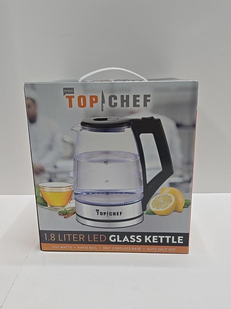Top Chef Electric Kettle, 1.8L Glass Tea Kettle W Blue LED Light,Auto Shut-Off
