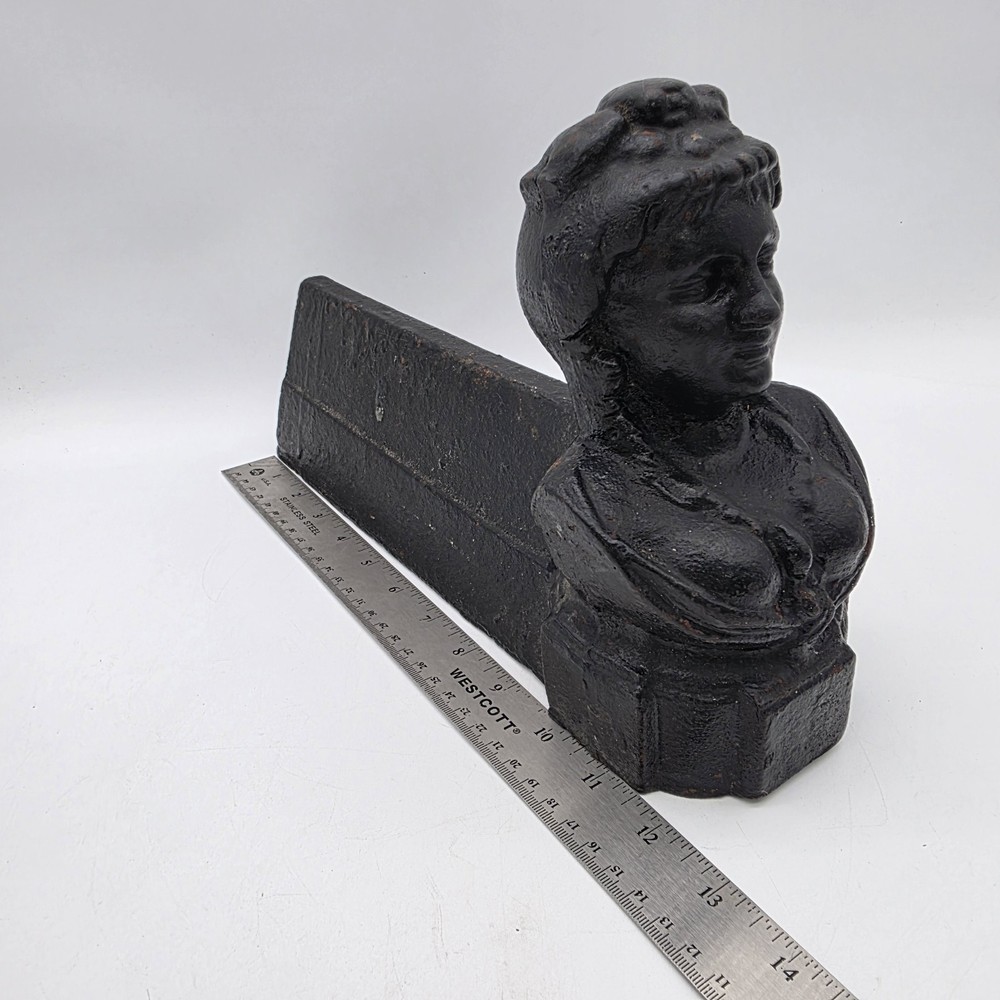 19th Century Queen Bust Firedogs, Antique Cast Iron