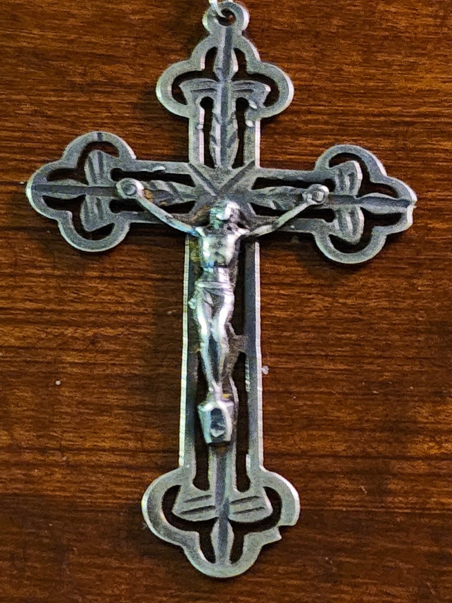 Vintage Italy Sterling Silver Aqua Blue Crystal Rosary & Vtg MCM Alabaster Case