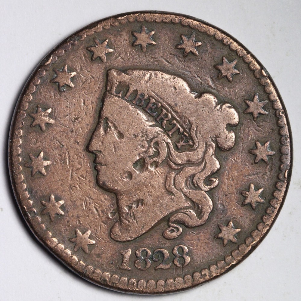 1828 Large Narrow Date Coronet Head Large Cent CHOICE FINE E277 DB