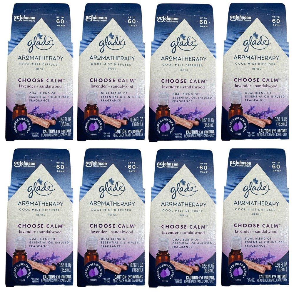 (8) Glade CHOOSE CALM Cool Mist Diffuser Refill Oils Lavender + Sandalwood