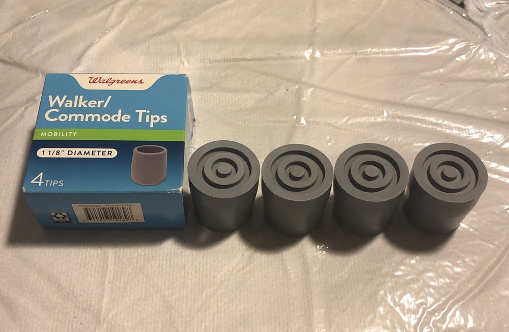 Walgreens Walker / Commode Tips Mobility 1-1/8" 4 Rubber Tips New