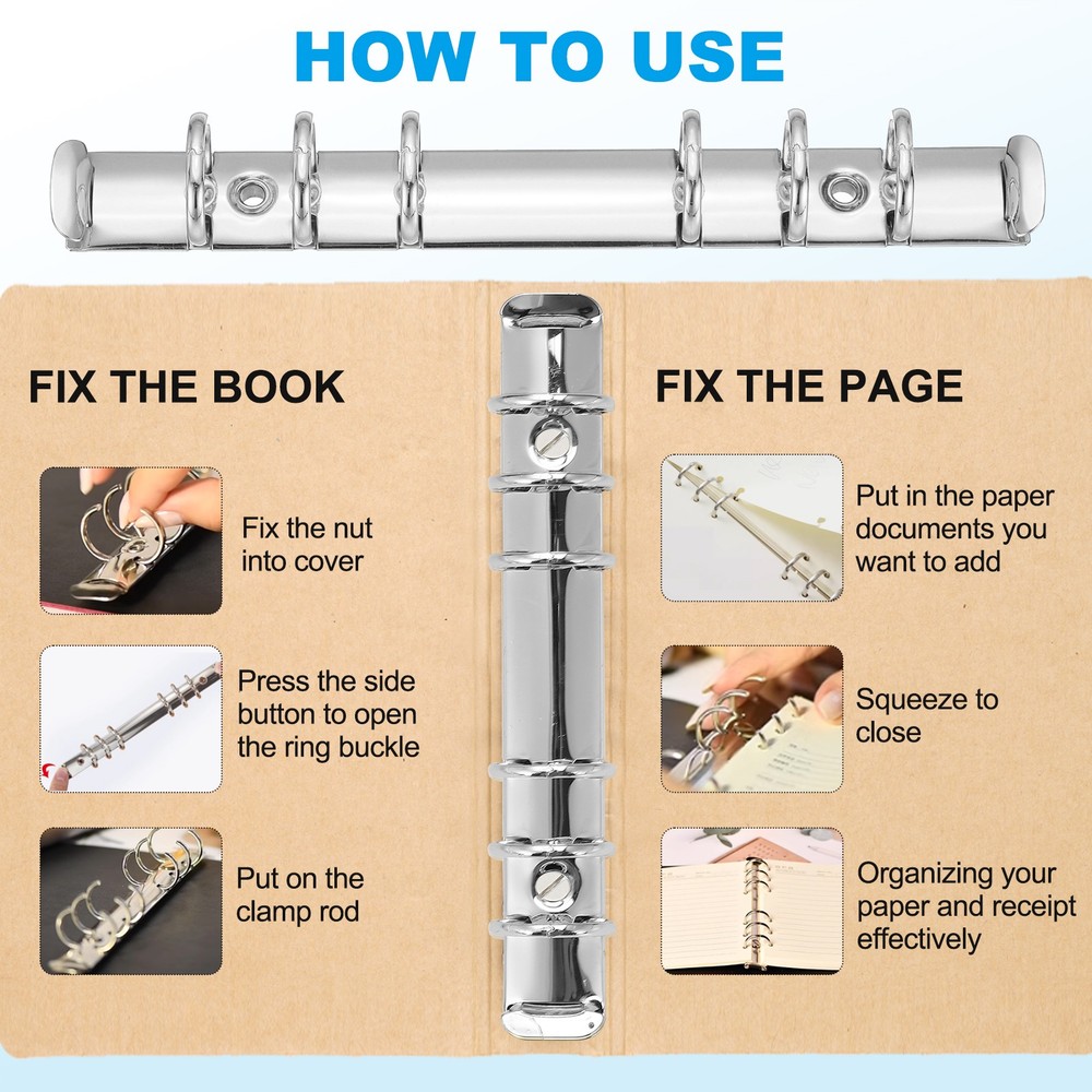 9 Holes Ring Binder, B5 Notebook 20mm Binder Mechanisms, Silver, 3 Set