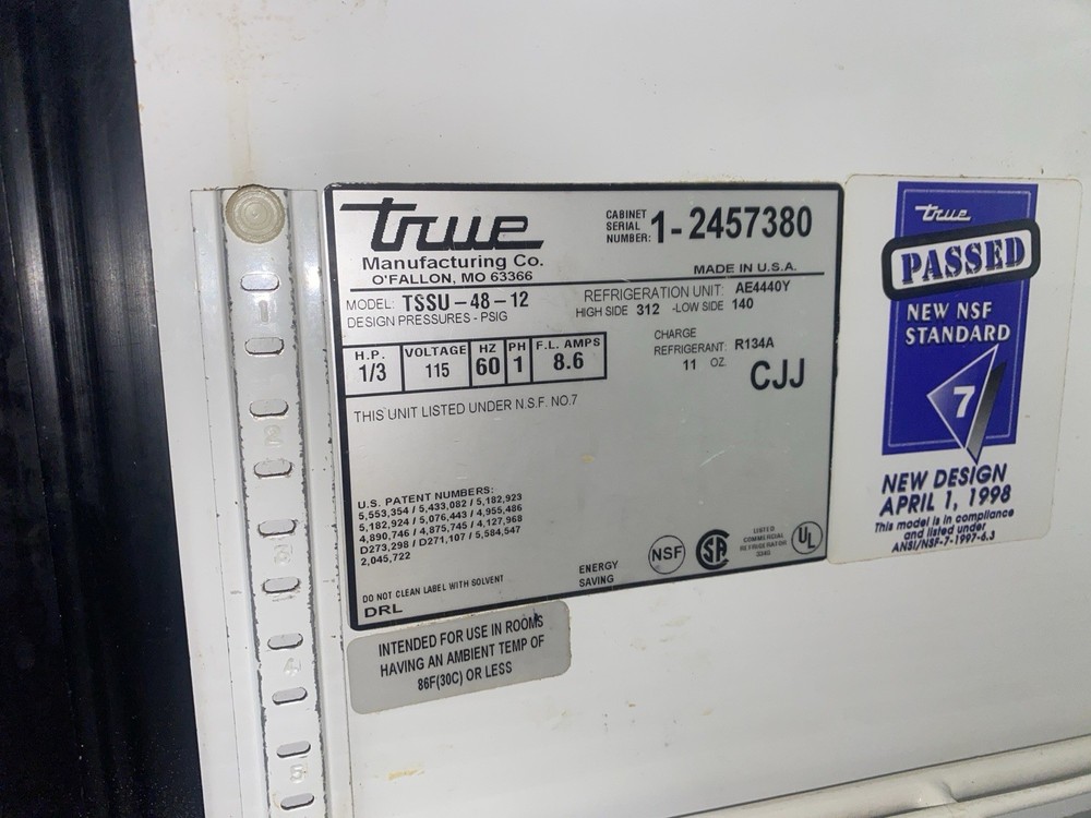 True 2 Dr., 4’ Sandwich Prep Table, Runs Great!